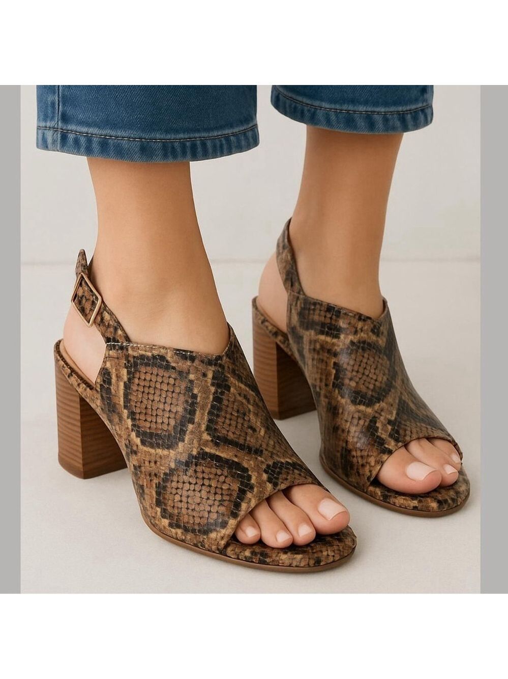 Sole Society Brown Snake Print Women's Slingback Shoes heeled sandals brown sz 7